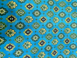 Retro Bright Blue w Green Sweet Design Fabric Fat Quarter 18 x 22 - $6.44
