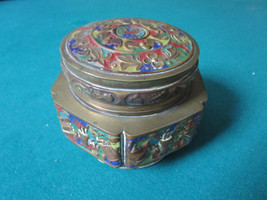 Antique Chinese Metal Cloisonne Round Incense Burner, Covered 3 1/2 X 4 1/2&quot; - £79.21 GBP