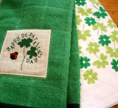 Ladybug With Shamrocks Kitchen Towels Set of 2 Irish Home Bar Decoration New - £11.93 GBP