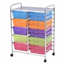 Rainbow 15 Drawer Organizer Cart Chrome Rolling Storage Craft Office Utility - £166.69 GBP