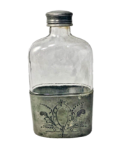 Antique 19th Century Glass Bottle Pocket Flask with Silver Plate Decoration - $108.85