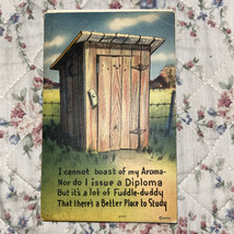 Vintage 1950 OUTHOUSE Comic Postcard &quot;I Cannot Boast of My Aroma--&quot; Linen - £3.33 GBP