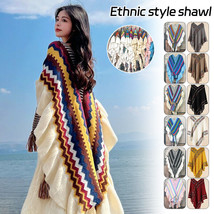 Women Ethnic Knitted Poncho Blanket Shawl Tassel Rainbow Sweater Cardiga... - £19.16 GBP