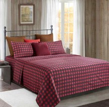 Buffalo Plaid Red 4 pc Queen Sheets and Pillow Cases Set Bear Country Microfiber - £31.57 GBP
