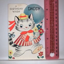 Vintage 1960’s Birthday Wish Daddy Greeting Card Cat Flowers - $4.20
