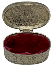 Vtg Silver Plated Trinket Jewelry Box 3.25" Oval Filigree Acanthus Leaf Design image 4
