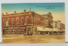 Indiana IN. Rushville NW Corner Main &amp; Second Walcott Store 1910 Postcard M7 - £27.20 GBP