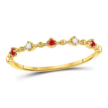 10kt Yellow Gold Womens Round Ruby Diamond Beaded Stackable Band Ring 1/20 Cttw - £119.62 GBP