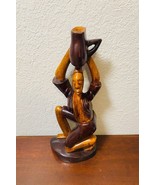 Vintage Hand Carved Wooden Figure Native Woman kneeling holding a Basket
