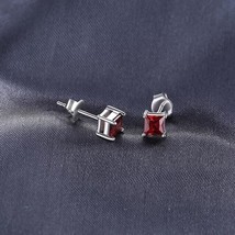 4mm Princess Lab-Created Red Ruby Solitaire Stud Earrings 14K White Gold Plated - £58.47 GBP