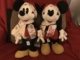 NWT SET OF Disney Stuff Animal Christmas Santa Mickey &amp; Minnie Mouse with scarf - £29.87 GBP