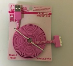 BRAND NEW CHERISH BREAST CANCER 9FT. IPHONE 4/4S CORD, FREE SHIPPING - £4.77 GBP