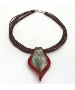 Beaded Necklace with Colorful Swirls Design Resin Red Pendant - $18.94 CAD