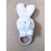 Plush White Rabbit Head Teething Ring Teether Rattle Stuffed Animal Baby... - $7.92