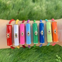 6Pcs New design fashion colorful enamel cz micro pave bar charm bracelet,adjusta - £42.52 GBP