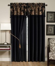 Chezmoi Collection Royale 4-Piece Jacquard Floral Window, Black/Gold - £51.95 GBP