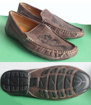 Goldenhorse Men Size 9 Driving Moccasins Brown With Dragon Image Front  - £22.76 GBP