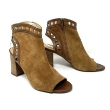 Franco Sarto Greenwich Tan Suede Cut Out Peep Toe Heeled Ankle Sandals Size 9.5 - £29.52 GBP