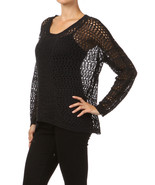 M-Rena High-Low Hem Crochet Knit Long Sleeve Top with Inside Camisole  - £22.67 GBP