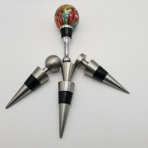 4  Wine Bottle Topper Stopper - 1 Glass Hand blown and 3 Geometric Shapes  - $19.80