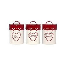 Premier Housewares Anglaise Tea/Coffee and Sugar Canisters - Cream/Red, ... - $76.00