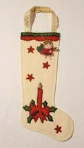 Vintage Off White Decorated Felt Stocking Sequins Angel Christmas Candle Stars - £17.50 GBP