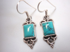 Simulated Turquoise 925 Sterling Silver Dangle Earrings Rectangle - £7.16 GBP