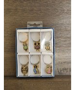 Pier 1 Owl Gold Tone Jeweled Drink Charms Set of 6 In Original Box NIB New - €8,68 EUR