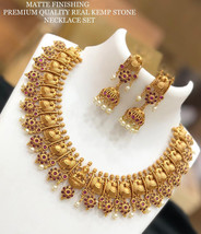 Indian Ethnic Bollywood Matt Gold Plated Choker Necklace Temple Jewelry Kasu Set - £111.58 GBP