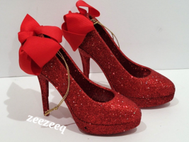 Christmas Red Glitter High Heel Shoes Ornaments 2pc - £16.66 GBP