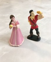 Disney PVC Belle in pink dress &amp; Gaston Figurines Beauty &amp; the Beast Cake Topper - £12.53 GBP