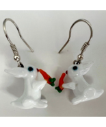 Murano Glass, Handmade Unique Jewelry White Rabbit 925 Sterling Silver E... - £21.16 GBP