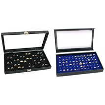 Glass Top &amp; Acrylic Top Display Cases With Black &amp; Blue Ring Foams Kit 4... - £42.55 GBP