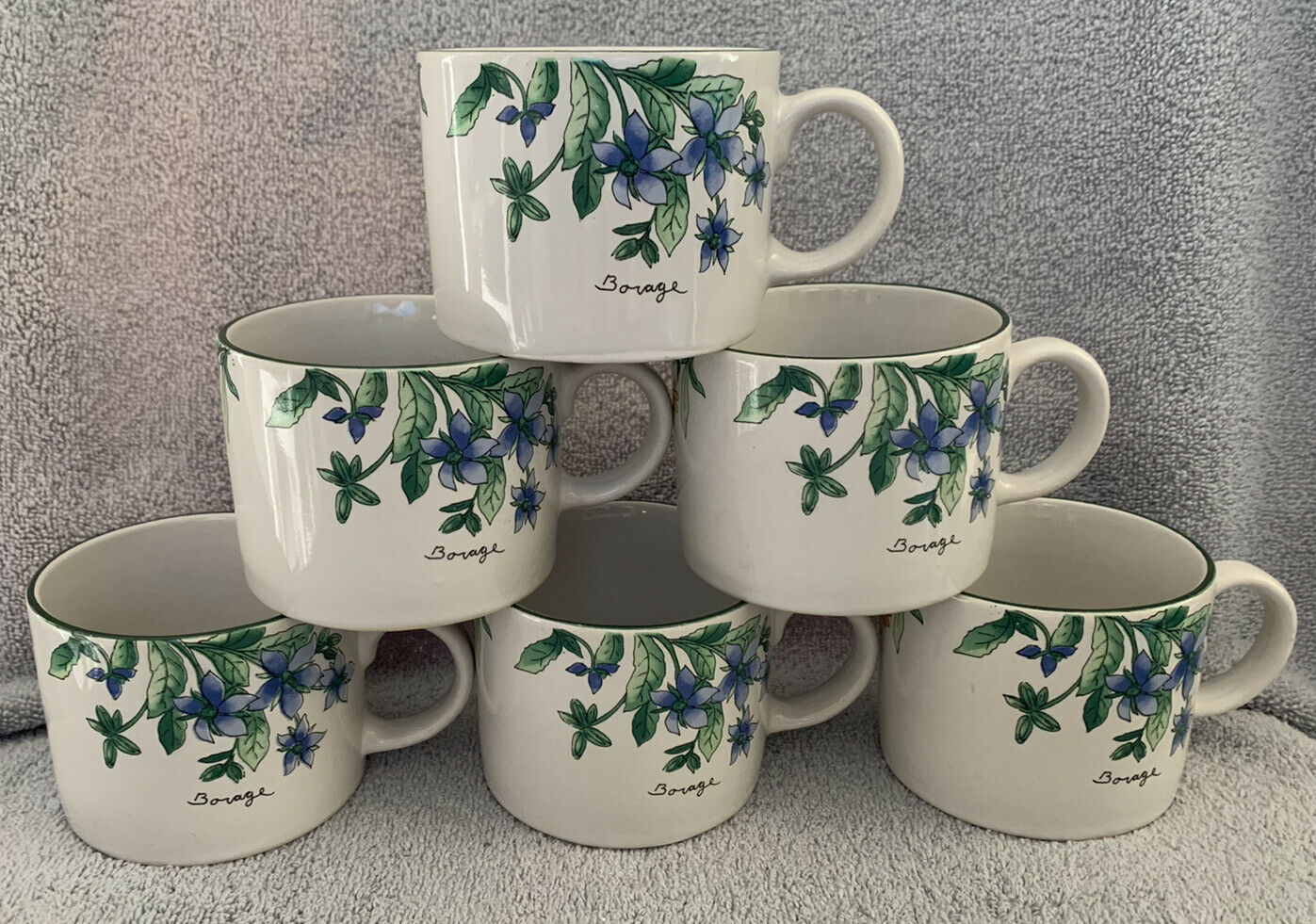 Primary image for Vintage 1997  Majesticware by Sakura "Geranium" 6 Cups / Floral Mugs Sue Zipkin