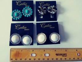 4 pairs Different Stones Catie Stein Design CLIP Earrings 1 of ea - $7.40