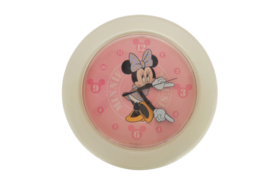 1980&#39;s cream &amp; pink plastic Minnie Mouse Disney wall clock battery op., ... - $19.99