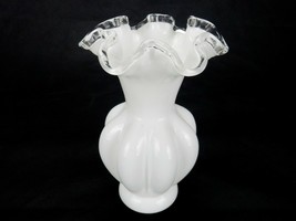 Vintage Fenton Glass Ruffled Silver Crest  Melon Vase 6&quot; x 3&quot;  1970&#39;s - £13.73 GBP