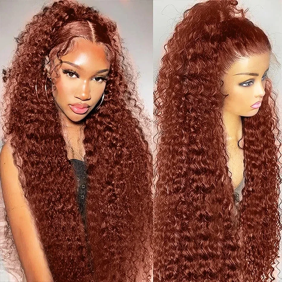 Reddish Brown Deep Wave 13x4 Lace Front Human Hair Wig Remy Copper Red C... - $106.87+