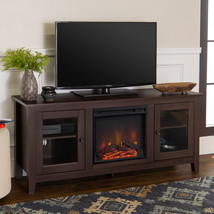 Electric Fireplace TV Stand For TVs Up To 64 Inches Espresso Wood Media Console - £251.92 GBP
