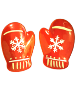 Hallmark Red Snowflake Mittens Right & Left Hand Ceramic Candy Serving Dish Set - $14.80