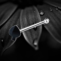 925 Sterling Silver Straight Nose Stud Pin Black Ace of Spades Body Jewe... - $8.45