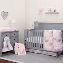 Baby Crib Bedding Set 8-Piece Elephant Nursery Girls Comforter Sheets Pi... - $197.19