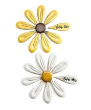 Daisy Flower Wall Plaque Set of 2 Metal 17.7" Diameter Yellow White Sentiment - $108.89