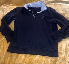 Nautica Sweater Mens XL Black Fleece Casual 1/4 Zip Up Pullover Sweatshirt - £10.75 GBP