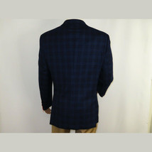 Men's Soft Wool Cashmere Sport Coat English Plaid Window Pane 556-11 Navy Renoir image 10
