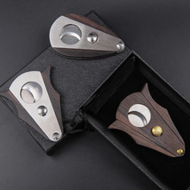 Double Blade Guillotine Cigar Cutter Stainless Steel With Wood Grain Luxury - £13.27 GBP+