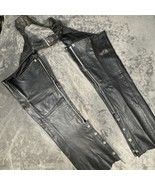 Leather King Genuine Leather Biker Chaps Size LARGE Black Leather, Zippe... - $41.01 CAD