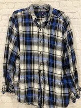 Saddlebred Tartan Flannel Casual Button Up Shirt Mens XXL Blue Black White - $12.86