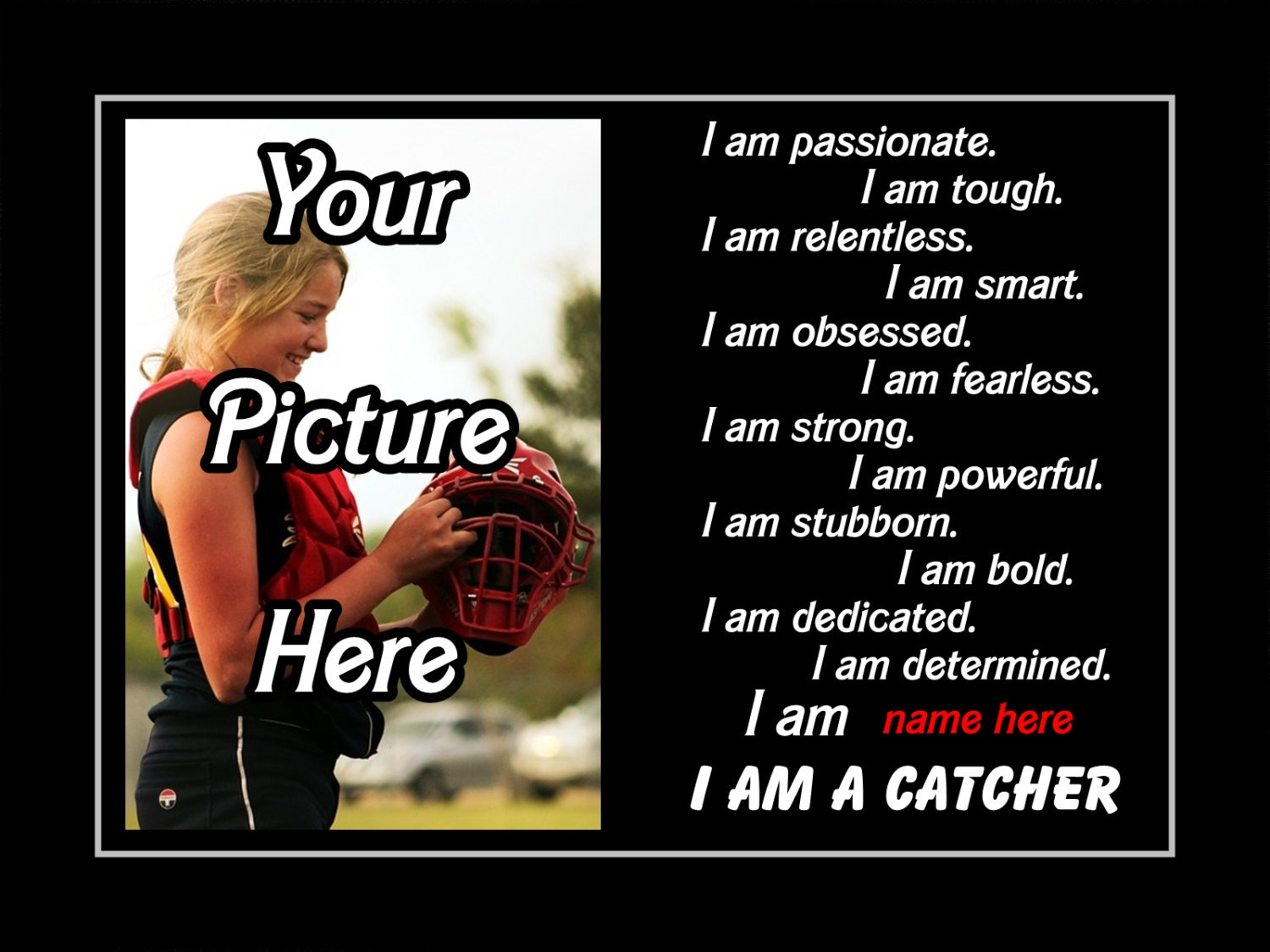Primary image for Rare Inspirational Personalized Custom Softball Catcher Poster Unique Gift