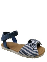 Wonder Nation Girls Denim Blue Stripe Sandals With Ankle Strap Size 10 Bow Tie  - £11.59 GBP